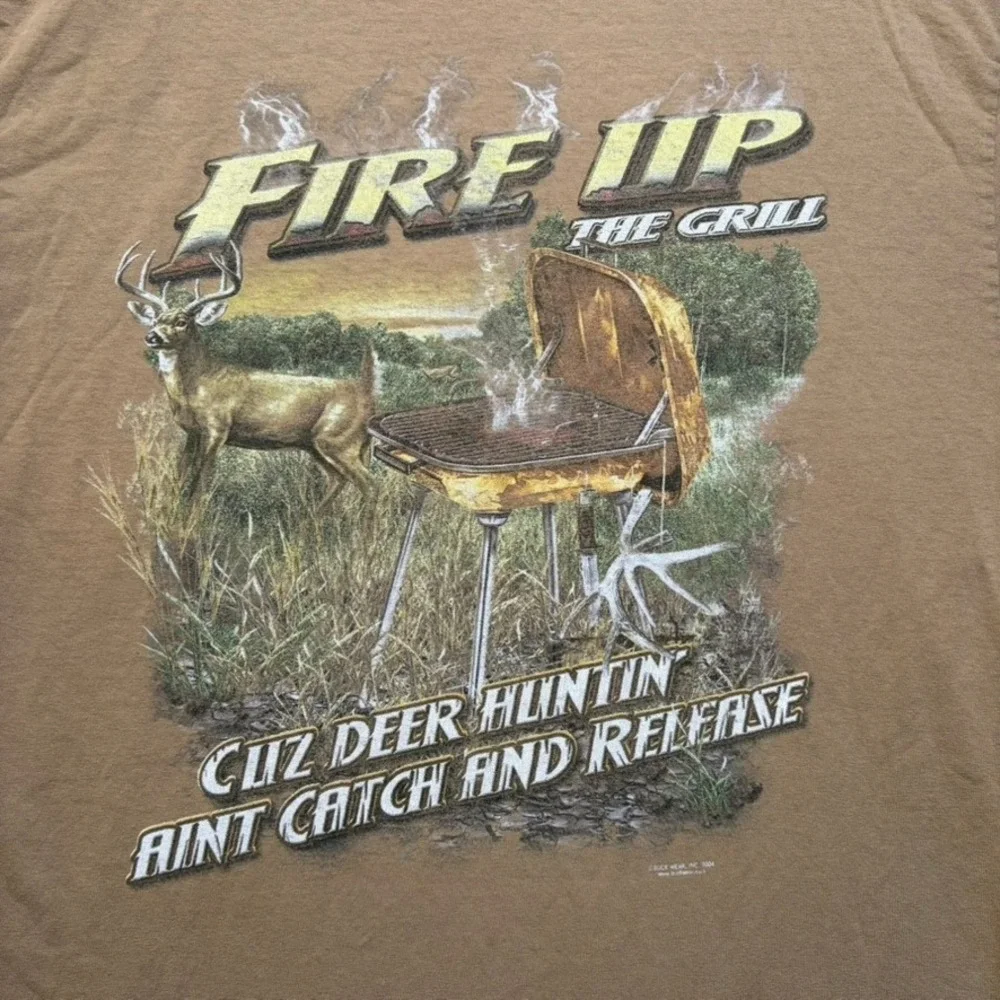 Buck Wear T Shirt Mens Large Brown Fire Up The Grill Deer Hunting Vintage 90s